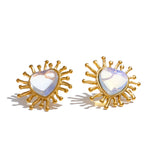 Yhpup Brincos de aço inoxidável com pedra verde, resina vermelha e branca, coração, amor, para mulheres, joias da moda diária