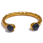 Yhpup 62mm de alta qualidade aço inoxidável multicolorido pedra natural manguito dourado aberto pulseira resistente à água jóias 2024