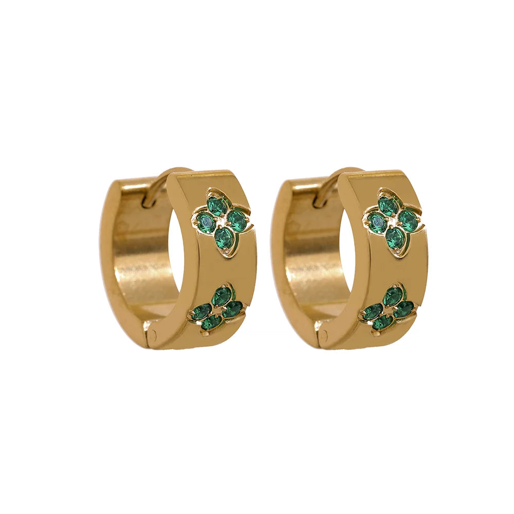 Yhpup requintado rosa verde branco zircônia cúbica aço inoxidável redondo chique brincos de argola feminino alta qualidade jóias à prova dwaterproof água