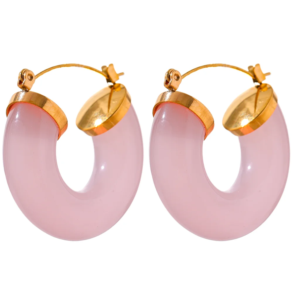 Yhpup nova resina colorida de aço inoxidável redondo y2k brincos de argola na moda uso diário orelha charme jóias bijoux presente