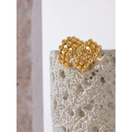 Yhpup distintivo aço inoxidável em forma de c contas em camadas oco huggie brincos feminino declaração moda diária jóias presente