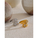 Yhpup elegante anel ajustável de aço inoxidável com zircônia coração cobra para mulheres joias banhadas a PVD 18K novo