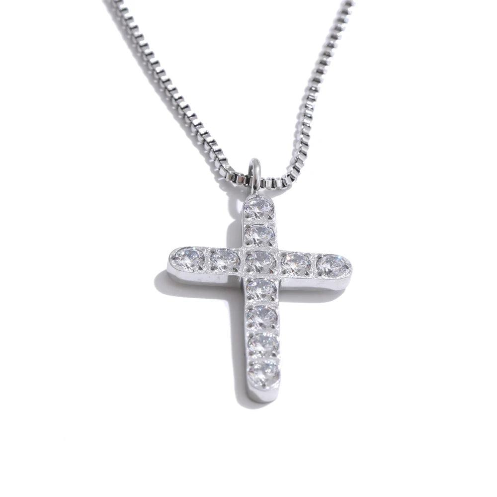 Yhpup requintado zircônia cúbica cruz pingente cnc colar resistente à água 316l aço inoxidável delicado jóias acessórios presente