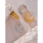 Yhpup distintivo aço inoxidável em forma de c contas em camadas oco huggie brincos feminino declaração moda diária jóias presente