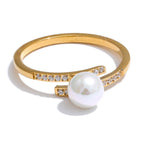 Anel fino de zircônia-yhpup para mulheres, imitação de pérolas, aço inoxidável, joias de dedo, estilo coreano, alta qualidade, moda