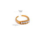 Yhpup chique charme imitação de pérolas à prova dwaterproof água metal aço inoxidável anel aberto nova moda 18k banhado a ouro feminino tendência jóias