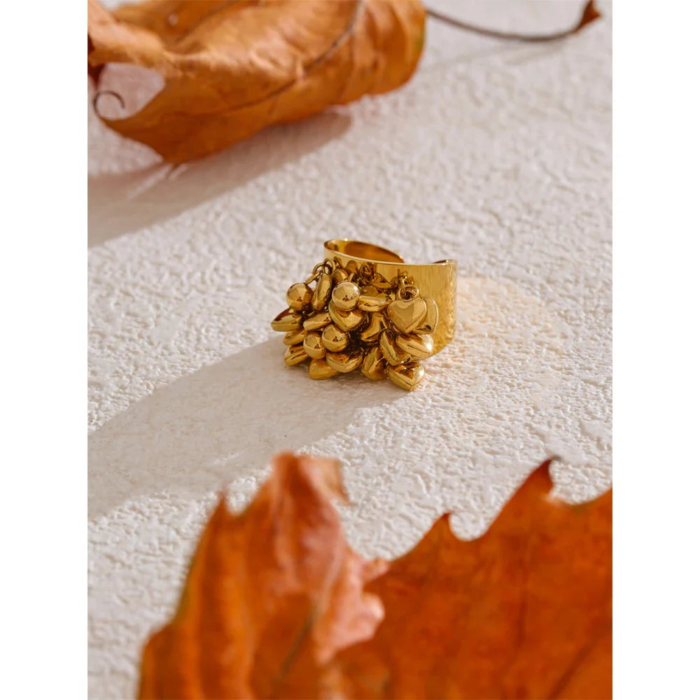 Yhpup anel artesanal de borla de coração de metal de aço inoxidável de alta qualidade 18K banhado a PVD design exclusivo acessórios de joias de moda