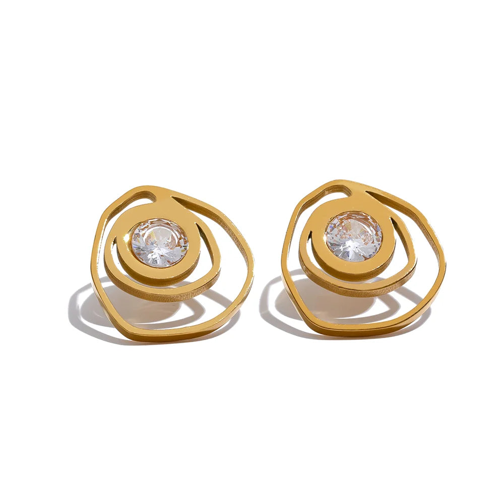 Yhpup novo aço inoxidável geométrico redondo irregular brincos moda zircônia cúbica metal temperamento jóias para mulher