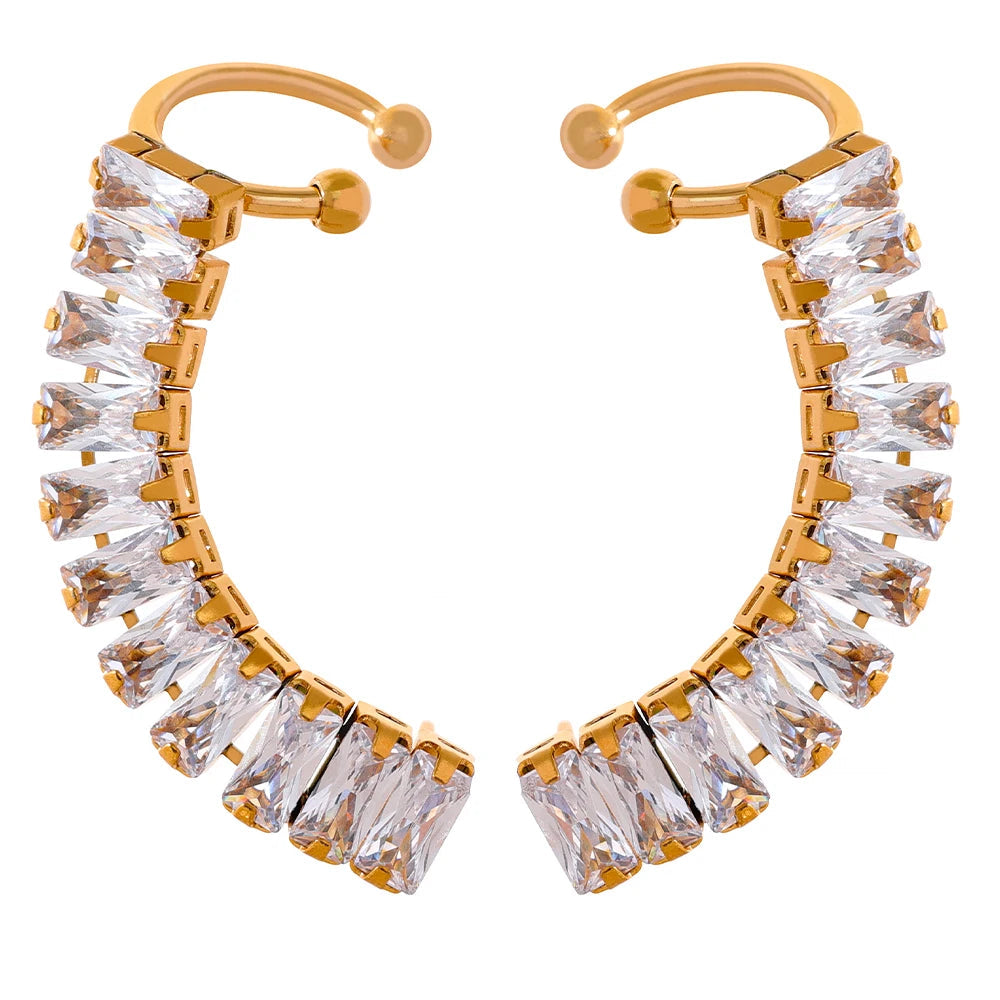 Yhpup requintado luxo bling zircônia cúbica 18k banhado a ouro aço inoxidável clipe de orelha brincos elegantes charme jóias femininas