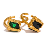 Yhpup preto verde zircônia cúbica aço inoxidável quadrado aberto anel 18k banhado a ouro de alta qualidade criativo à prova dwaterproof água jóias femininas