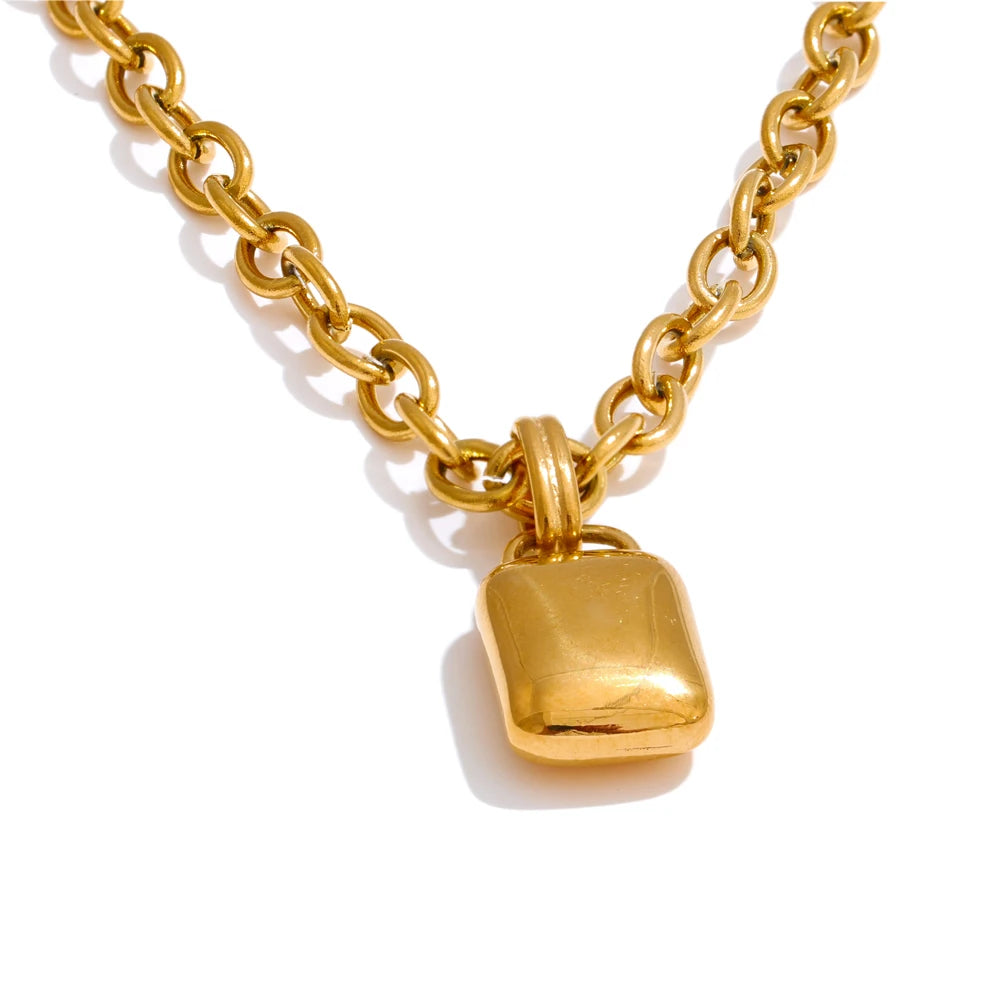 Yhpup personalizado metal liso retângulo pingente colar resistente a manchas corrente de aço inoxidável charme jóias alta qualidade