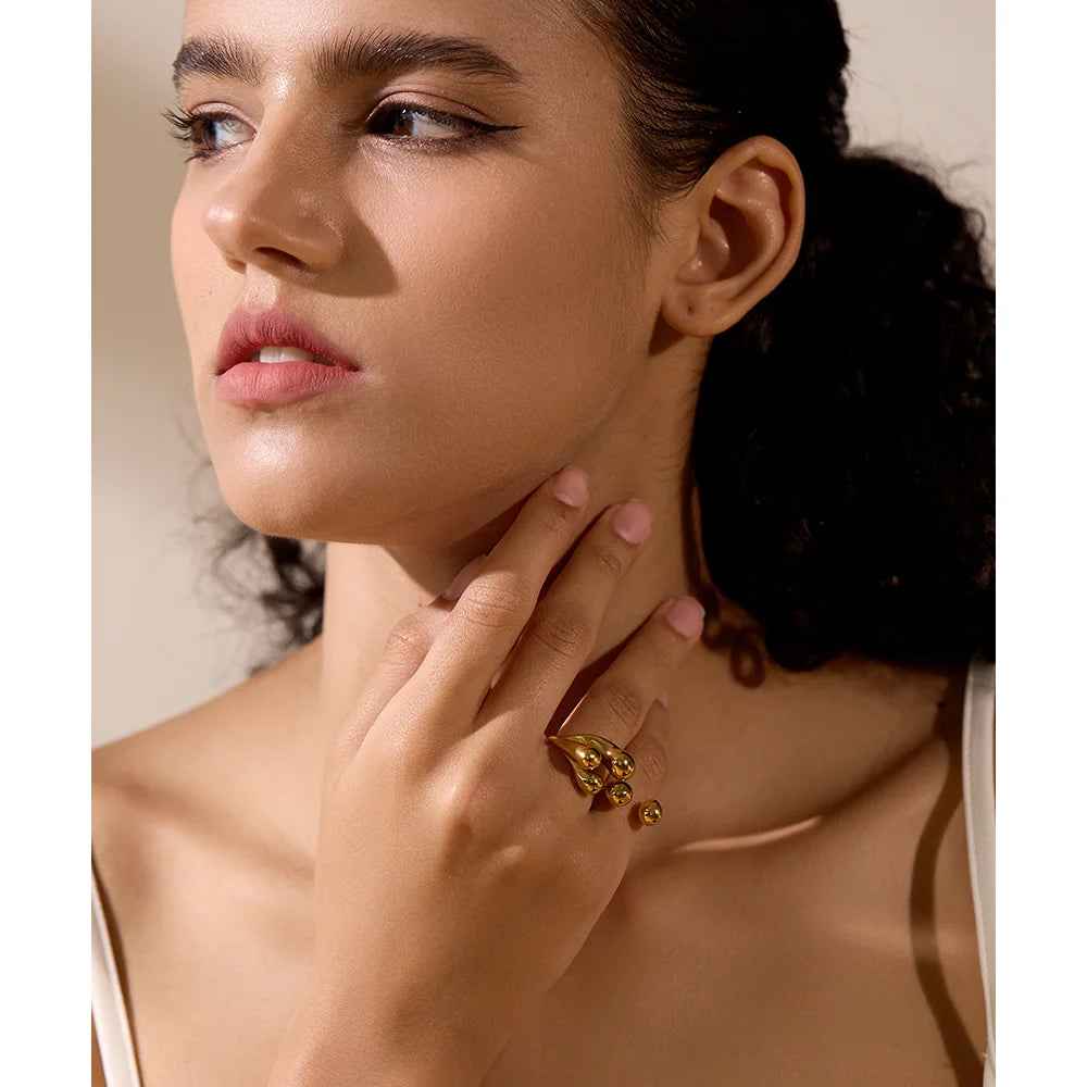 Yhpup Anel de moda individualista criativo de aço inoxidável à prova d'água ouro prata cor textura joias para presente feminino