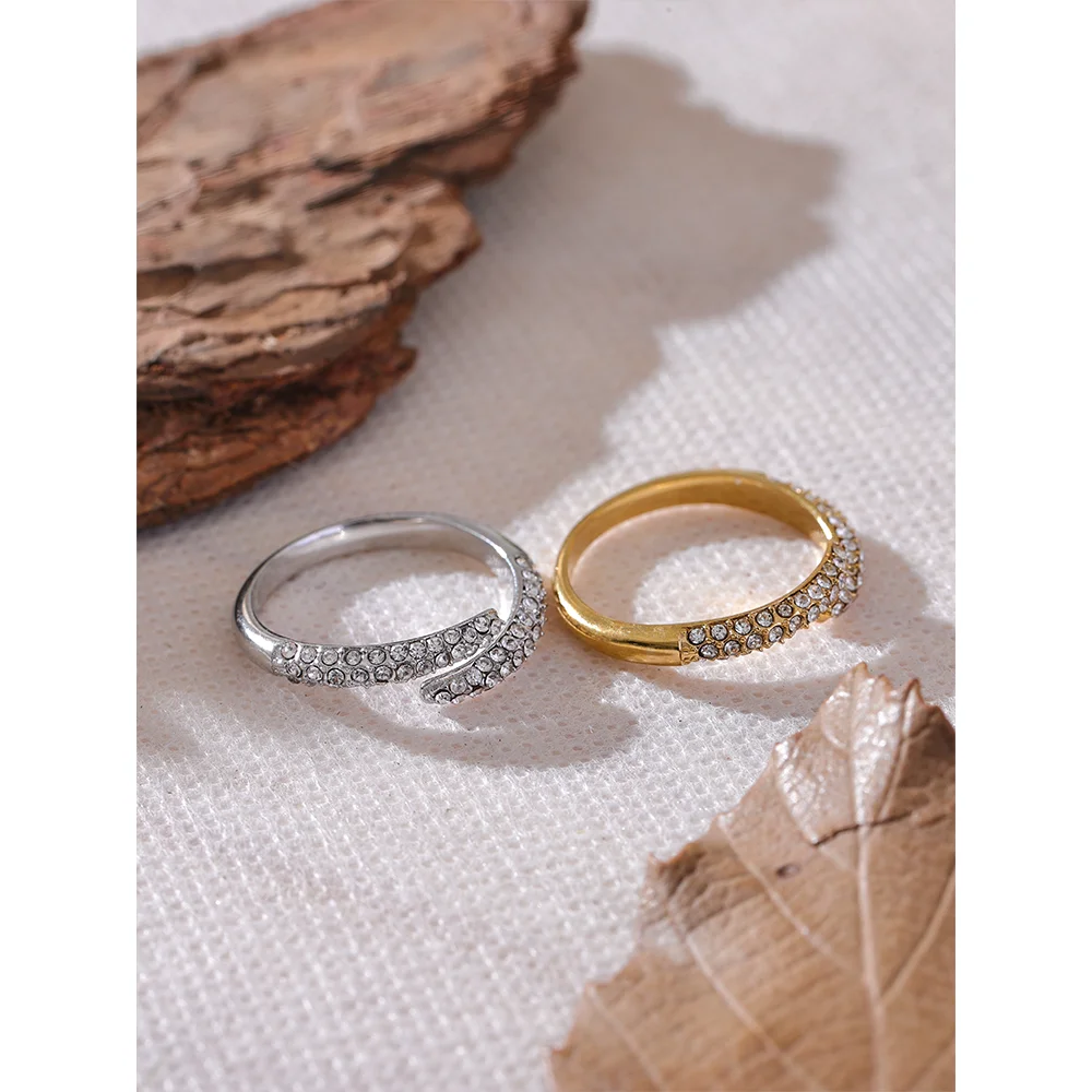 Yhpup moda bling zircônia cúbica anel de dedo fino ajustável aço inoxidável luxo alta qualidade jóias 18k ouro pvd banhado