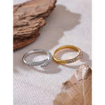 Yhpup moda bling zircônia cúbica anel de dedo fino ajustável aço inoxidável luxo alta qualidade jóias 18k ouro pvd banhado