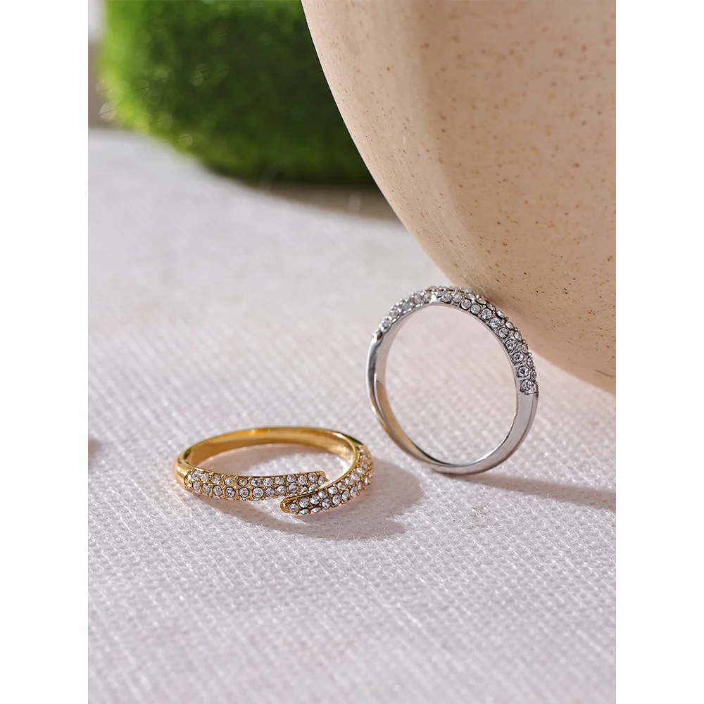 Yhpup moda bling zircônia cúbica anel de dedo fino ajustável aço inoxidável luxo alta qualidade jóias 18k ouro pvd banhado