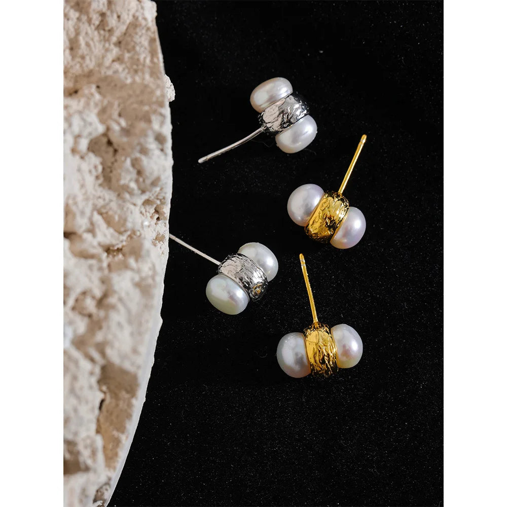 Brincos geométricos de prata esterlina, pérolas naturais de água doce, garanhão pequeno, moda de alta qualidade, joias finas, presente de luxo