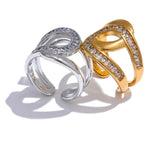 Yhpup moda aço inoxidável zircônia cúbica anel aberto para mulheres de alta qualidade geométrica delicada zircão jóias 18k pvd banhado