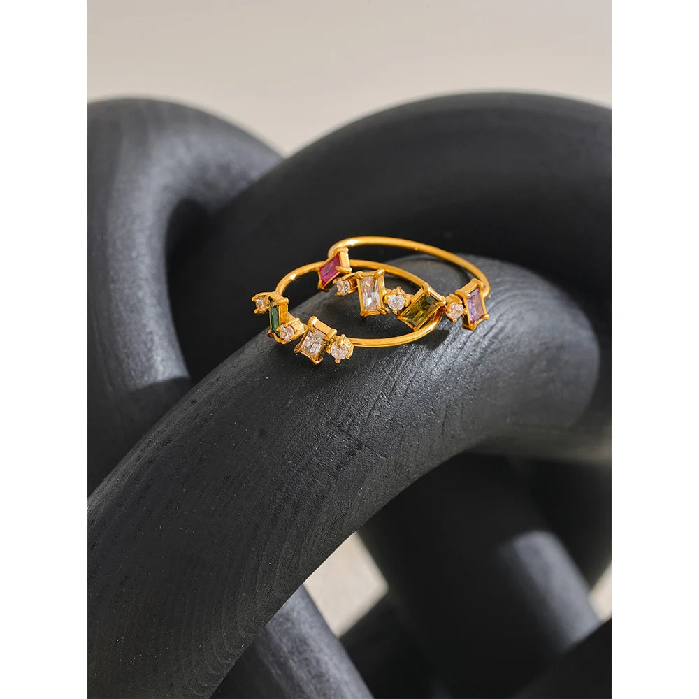 Yhpup chique bling colorido zircônia cúbica fina moda anel 2024 à prova dwaterproof água de aço inoxidável na moda requintado dedo cz jóias