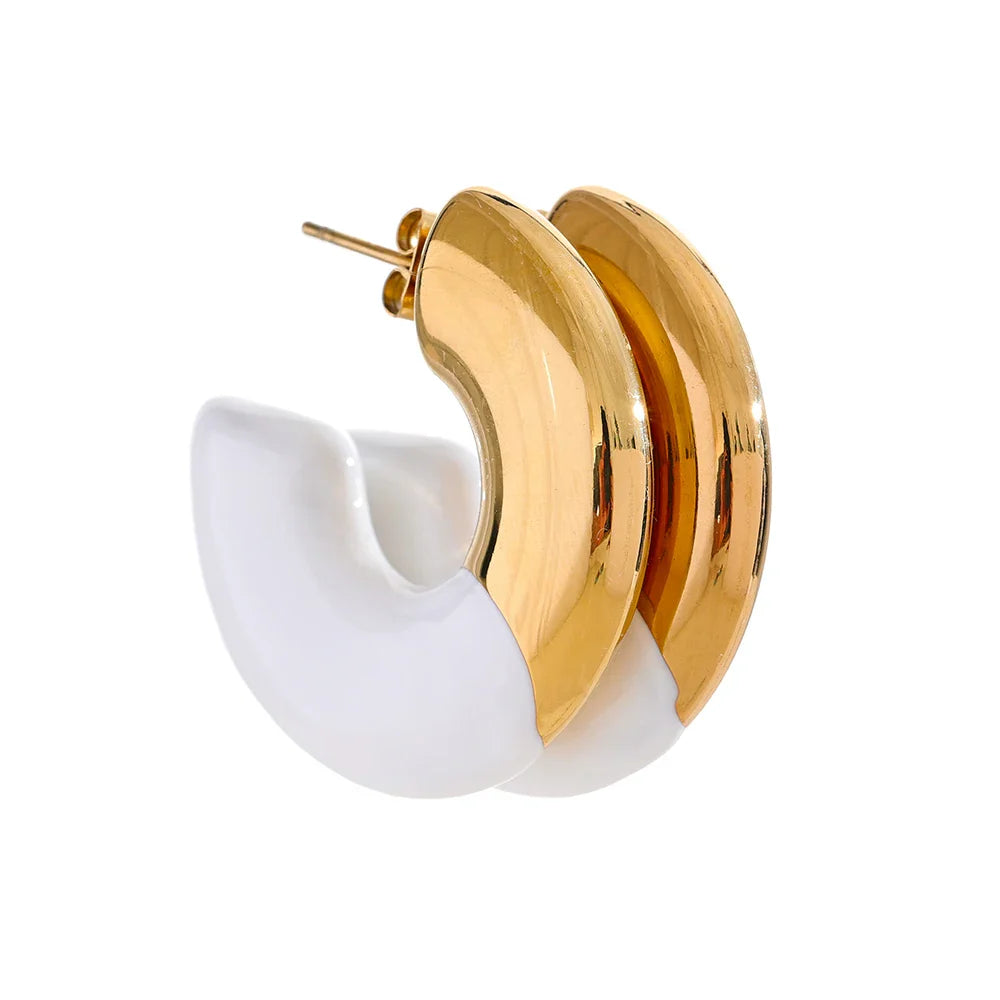 Brincos Huggie Forma Yhpup-C para Mulheres, Cor do Ouro, Aço Inoxidável, Jóias Diárias, Impermeável, Esmalte Requintado, Colorido, Versátil