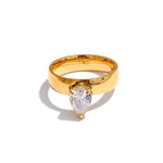 Yhpup aaa brilhante zircônia cúbica gota de água geométrica anel dourado alta qualidade delicado suave jóias acessórios para presente feminino