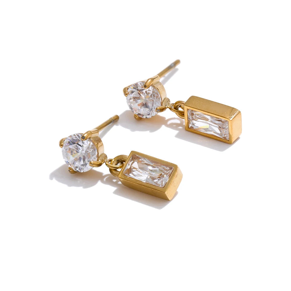 Yhpup brincos retangulares de zircônia cúbica AAA de alta qualidade 2025 aço inoxidável delicado estilo coreano joia diária presente