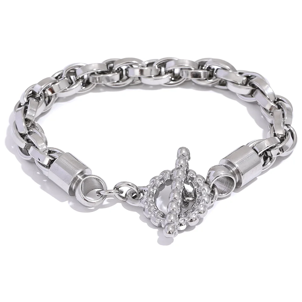 Yhpup-Pulseira Masculina de Aço Inoxidável com Elo Grosso, Pulseira de Pulso Fashion, Alta Qualidade Texturizada Jóias, Impermeável, Tamanho 230*9mm