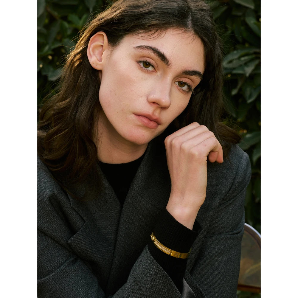 Yhpup pulseira redonda de zircônia de alta qualidade, joias exclusivas de aço inoxidável chique, presente à prova d'água