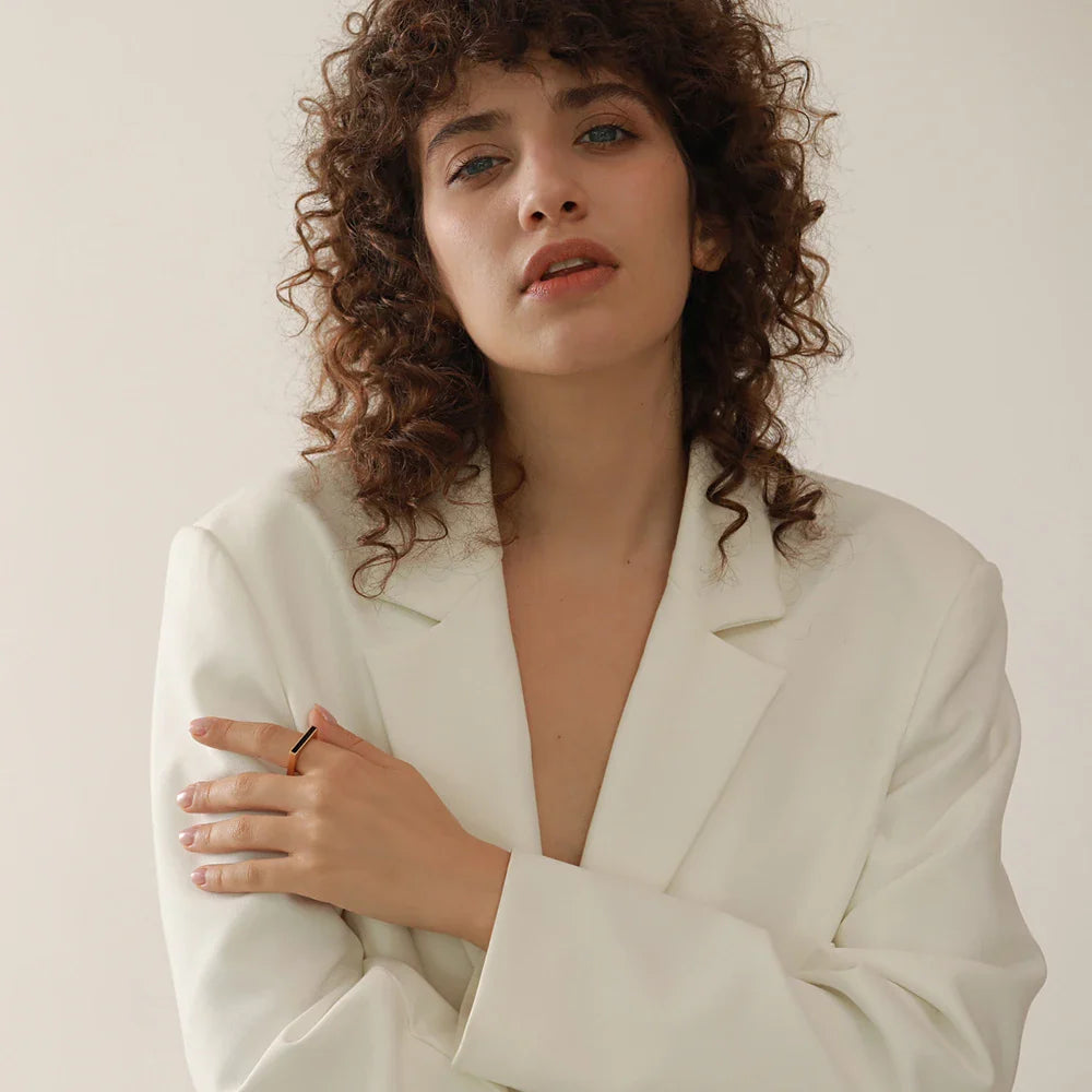 Yhpup minimalista geométrico quadrado anel de aço inoxidável acrílico moda simples temperamento ocidental anel para jóias femininas