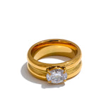 Yhpup 678 # Anel de metal de zircônia brilhante de aço inoxidável requintado 18K cor dourada PVD banhado joias versáteis de alta qualidade