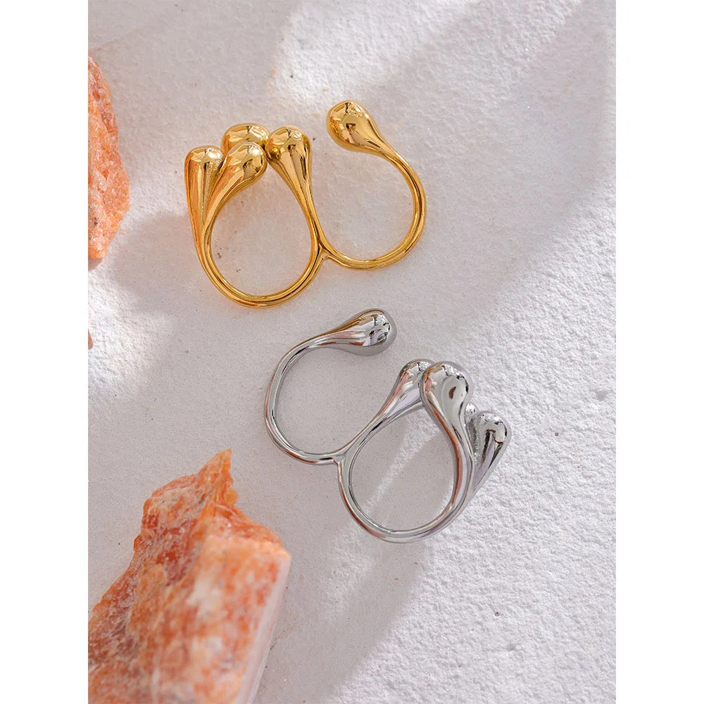 Yhpup Anel de moda individualista criativo de aço inoxidável à prova d'água ouro prata cor textura joias para presente feminino