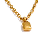 Yhpup personalizado metal liso retângulo pingente colar resistente a manchas corrente de aço inoxidável charme jóias alta qualidade