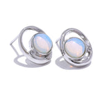 Yhpup moda pedra natural opala concha cz redondo oco brincos para mulheres s925 prata esterlina requintado chique jóias