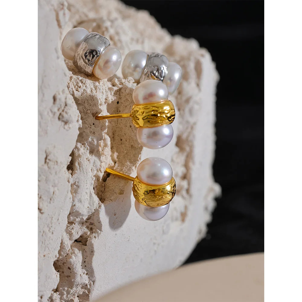 Brincos geométricos de prata esterlina, pérolas naturais de água doce, garanhão pequeno, moda de alta qualidade, joias finas, presente de luxo