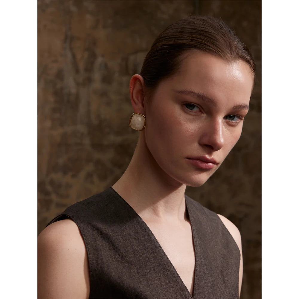 Yhpup-Brincos Quadrados Dourados para Mulheres, Resina Colorida, Aço Inoxidável, Jóias de Charme Doce, Impermeável, Banhado a 18K, Y2K, Verão, 2024