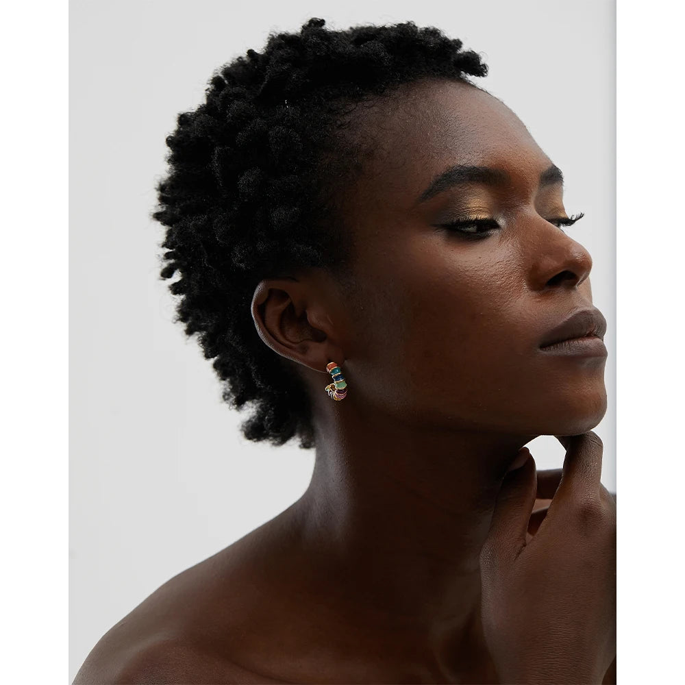 Yhpup brincos de argola de metal de aço inoxidável, esmalte colorido à prova d'água, temperamento de verão, textura única, joias de declaração