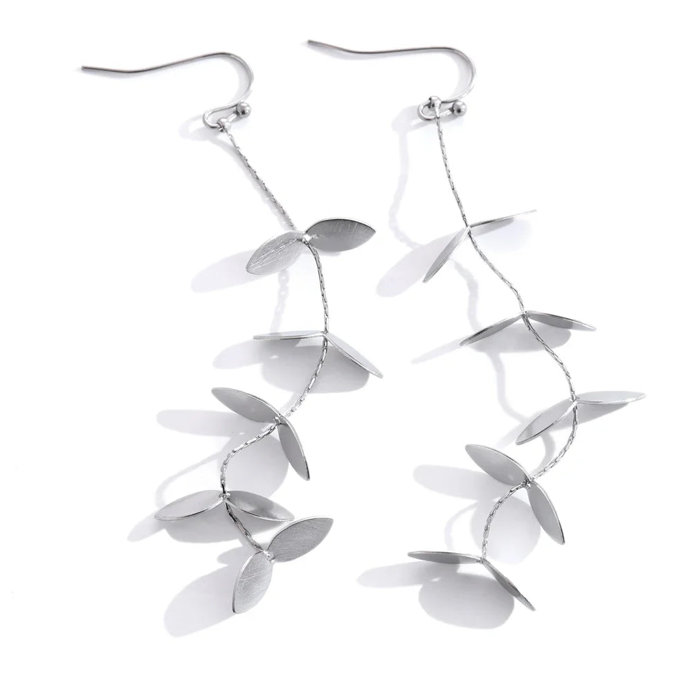 Yhpup vintage retro velho folha de aço inoxidável longo pendurado brincos pvd chapeado evitar alergia metal elegante jóias frança