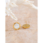 Yhpup alta qualidade moda concha natural zircônia brincos evitar alergia metal dourado premium jóias diárias à prova dwaterproof água