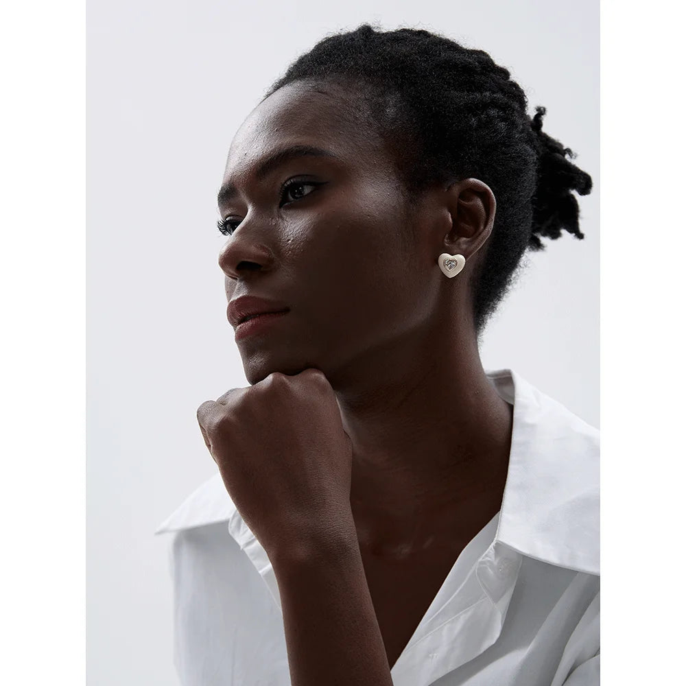 Yhpup 6 cores esmalte brilhante zircônia cúbica aço inoxidável coração colorido brincos requintados de alta qualidade joias da moda y2k