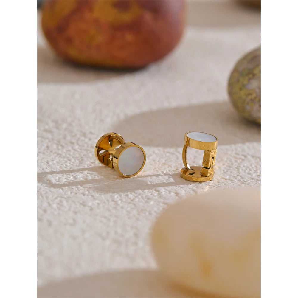 Yhpup alta qualidade concha natural dupla face redonda brincos design exclusivo 2025 chegadas popular moda jóias presente