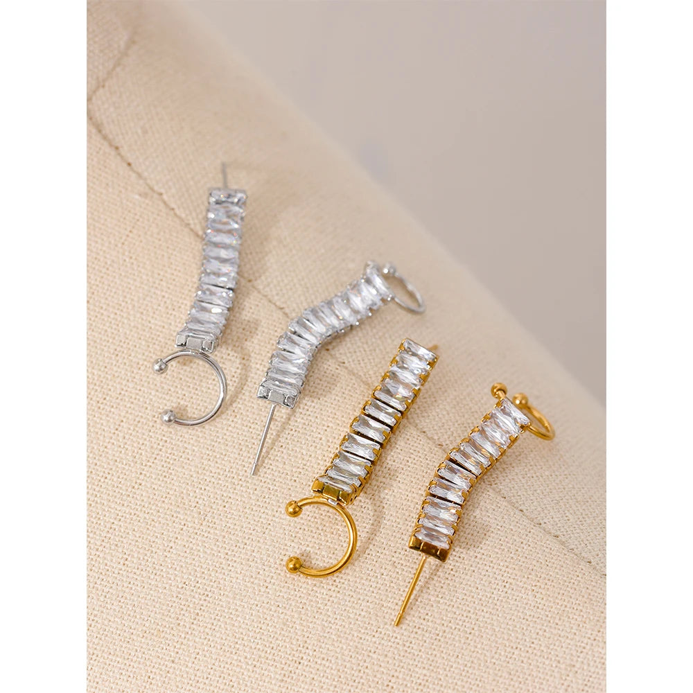 Yhpup requintado luxo bling zircônia cúbica 18k banhado a ouro aço inoxidável clipe de orelha brincos elegantes charme jóias femininas