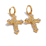 Yhpup tendência bling zircônia cúbica clássico cruz gota brincos de argola 18k cor ouro pvd banhado a aço inoxidável jóias requintadas