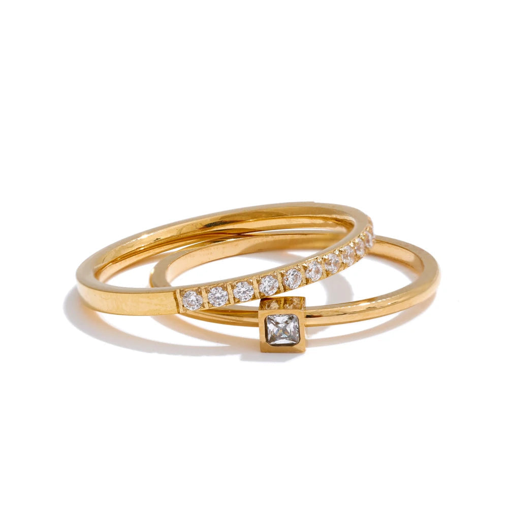 Yhpup 1 conjunto tamanho 6789 delicado zircônia cúbica empilhável anel 18k dourado pvd banhado a aço inoxidável joias de dedo de alta qualidade