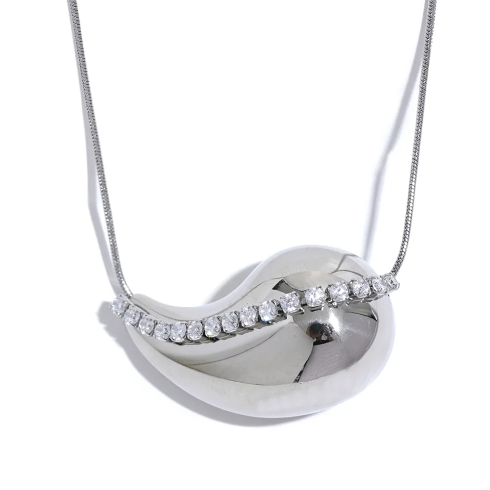 Yhpup popular incrustado zircônia cúbica gota de água pingente colar de aço inoxidável requintado estilo quente colar jóias presente