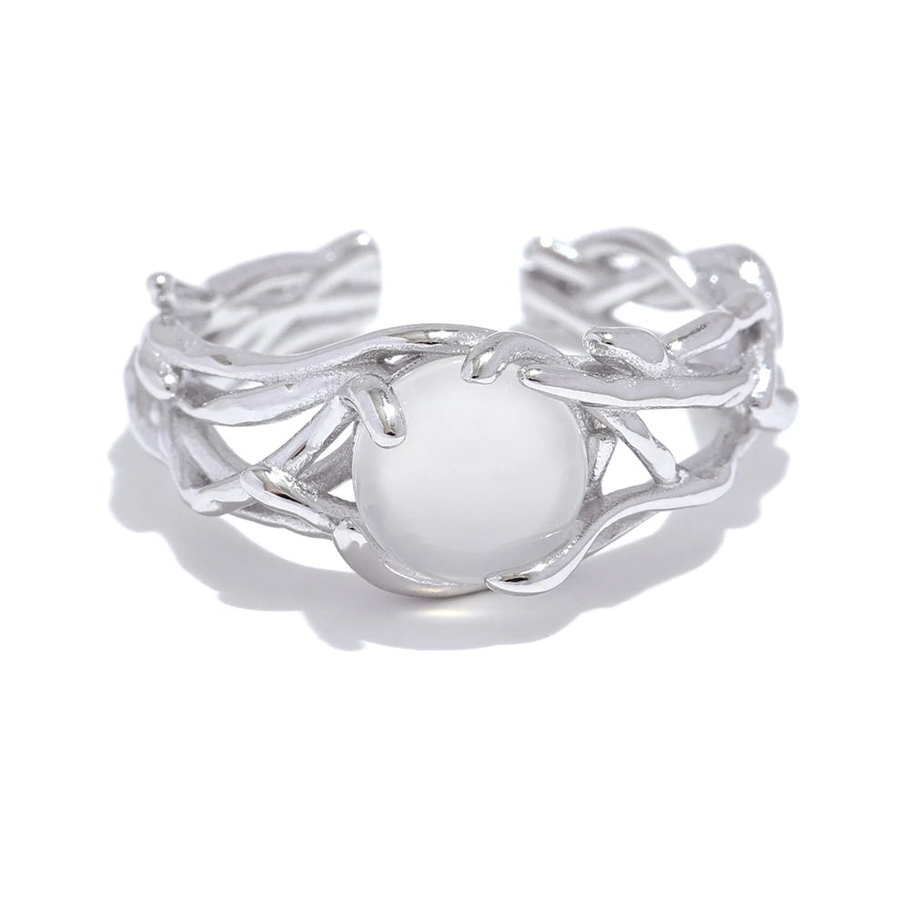 Yhpup alta qualidade pedra natural geométrica s925 prata esterlina anel ajustável para mulheres elegantes jóias finas presente feminino