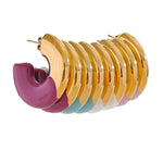 Brincos Huggie Forma Yhpup-C para Mulheres, Cor do Ouro, Aço Inoxidável, Jóias Diárias, Impermeável, Esmalte Requintado, Colorido, Versátil