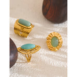 Yhpup verde pedra natural moda anel aberto ajustável aço inoxidável dourado geométrico diário declaração jóias acessórios presente