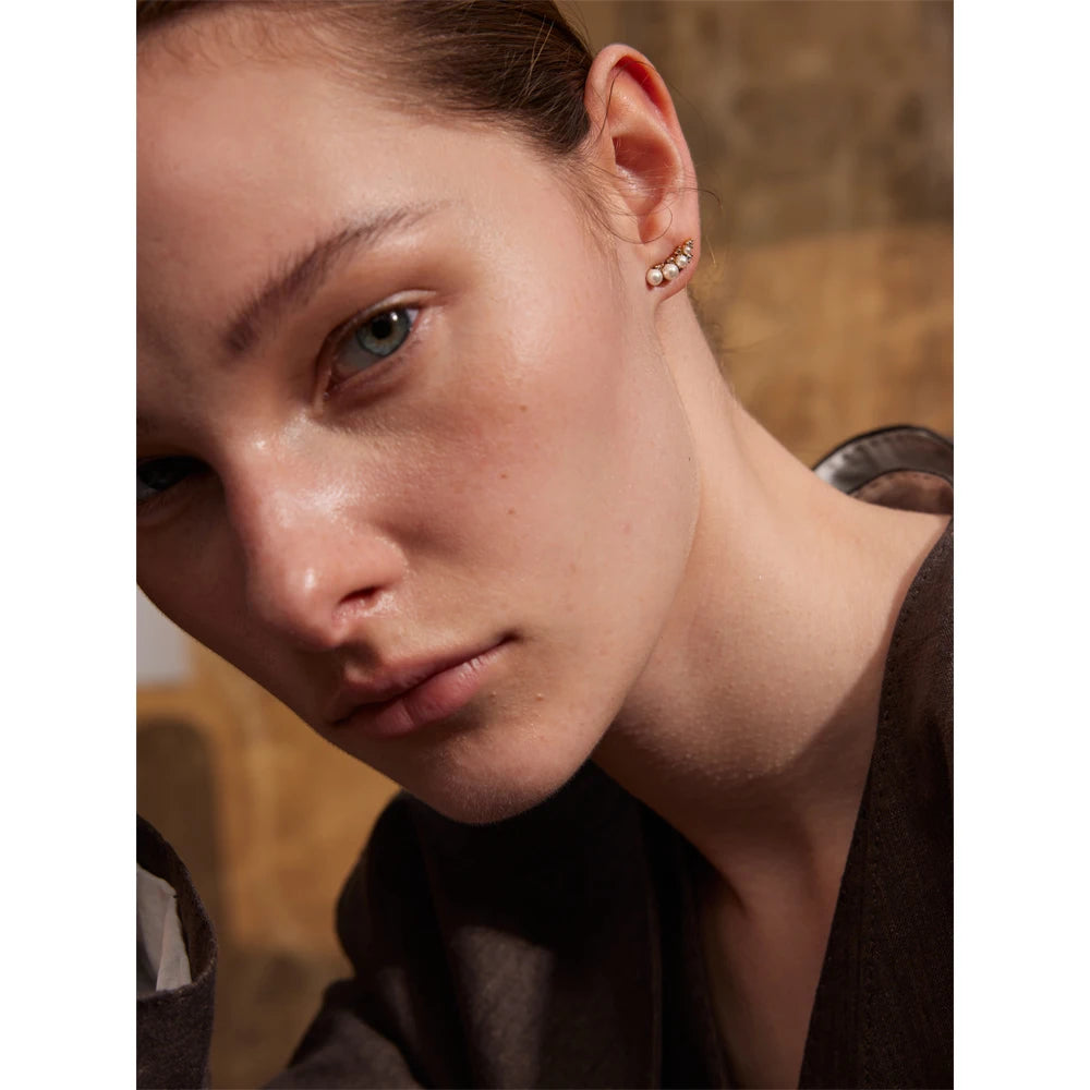 Yhpup estilo coreano chique imitação de pérolas zircônia cúbica brincos moda aço inoxidável requintado versátil jóias diárias