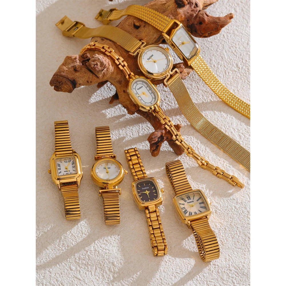 Yhpup Moda Relógio Lades' de Aço Inoxidável com Movimento Japão À Prova D 'Água Polido Brilhante 18K Ouro PVD Banhado Acessórios de Jóias