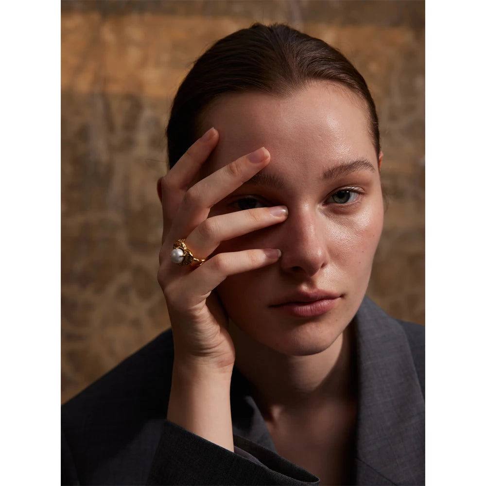 Yhpup elegante moda aço inoxidável pérolas simuladas coração amor anel aberto dourado atraente romântico joias de dedo