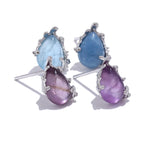 Yhpup prata esterlina requintado pedra natural aquamarine ametista chique brincos finos jóias de luxo para presente feminino